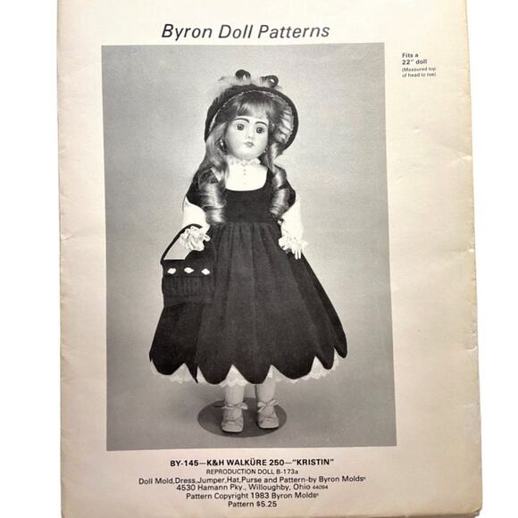 Byron Doll Clothes Vintage Sewing Pattern BY-145 Kristen Fits 22' Doll - Picture 1 of 5